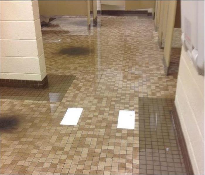 sewage damage in commercial bathroom